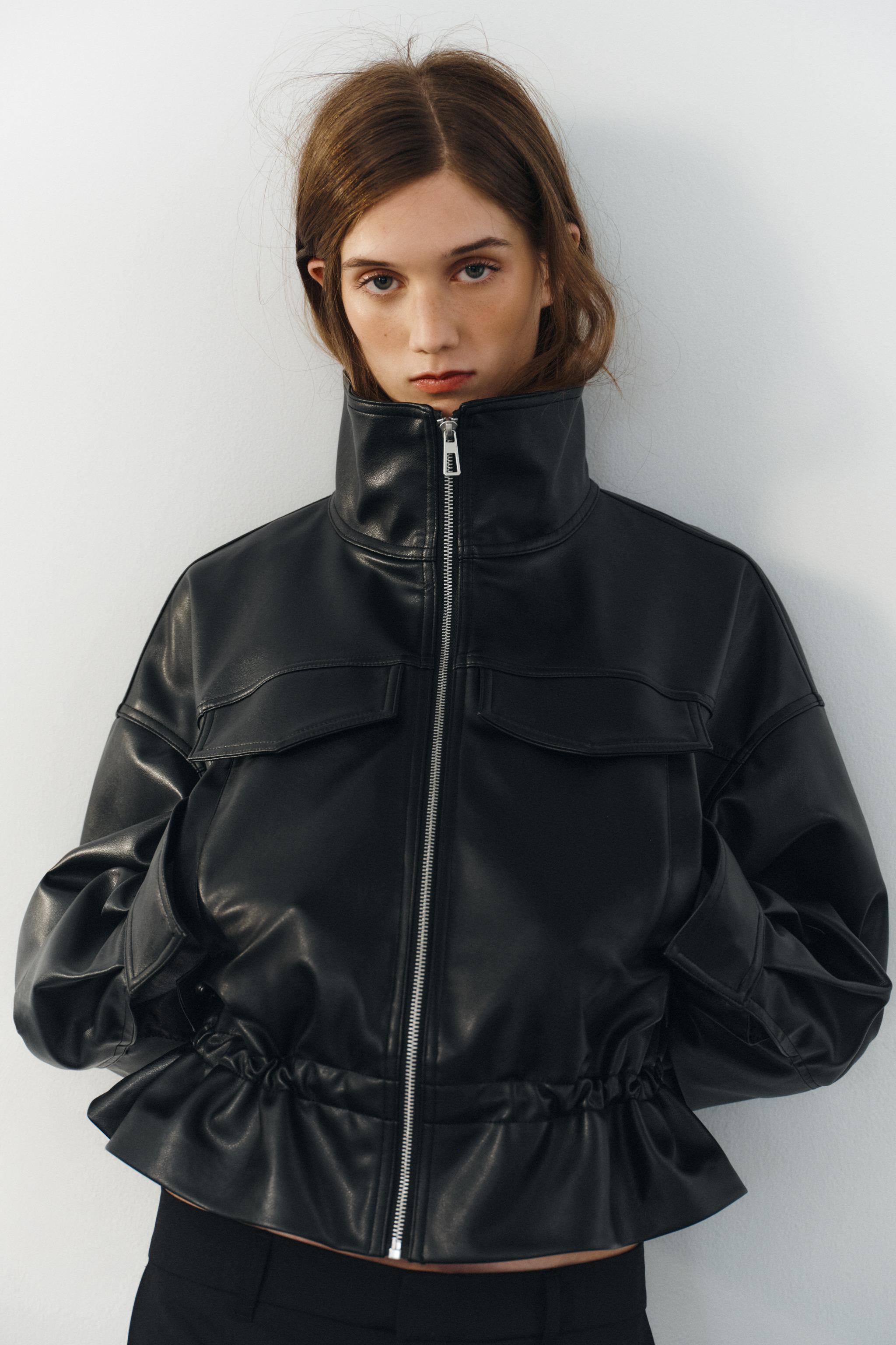 FAUX LEATHER ADJUSTABLE WAIST JACKET